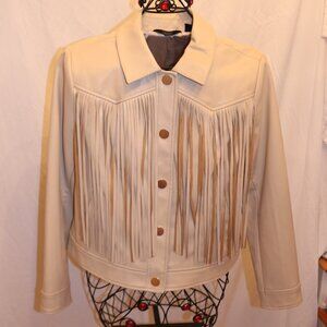 Giuliana Black Label Faux Leather Graphic Fringe Jacket